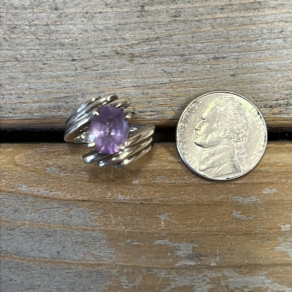 Amethyst Solitaire Sterling Silver Ring Size 6.5 - image 6